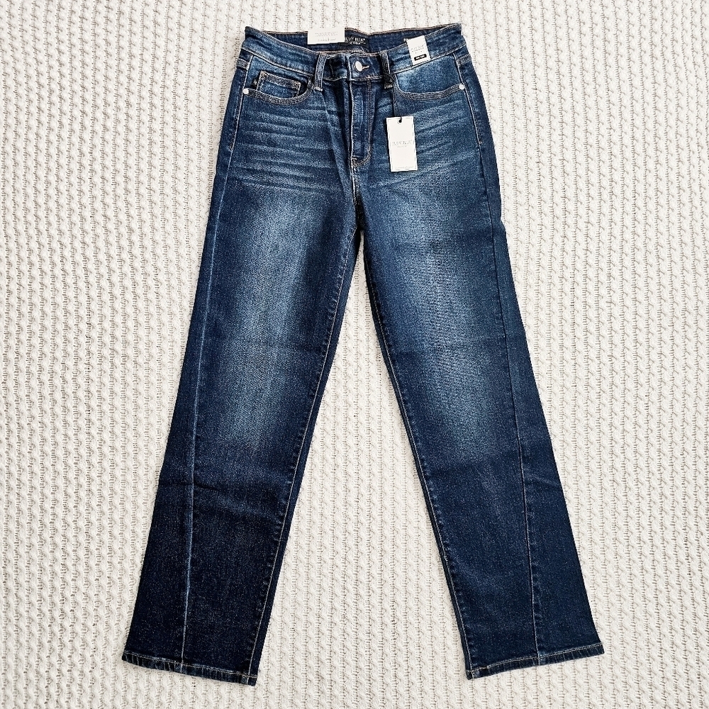 Judy Blue MR Dark Wash Straight Leg Side Seam Detail Jeans Classic 9/29 NEW - Picture 4 of 14